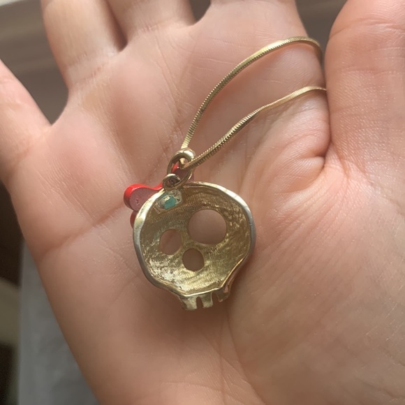 Skull necklace Gold skull with red bow Brazilian Gold - Picture 2 of 7